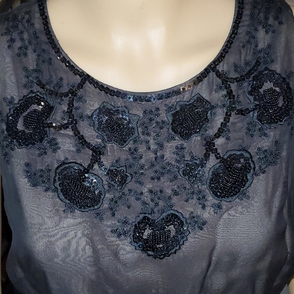 Size 8 Anne Klein Beaded Sheer Overlay Dress - Picture 6 of 8